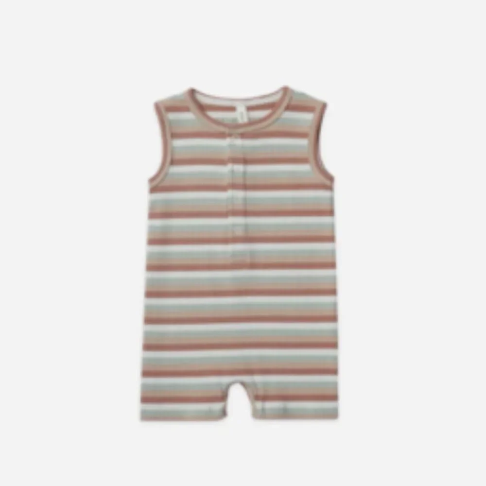 Quincy Mae Ribbed Henley romper -Summer stripe size 6-12M - Picture 1 of 1